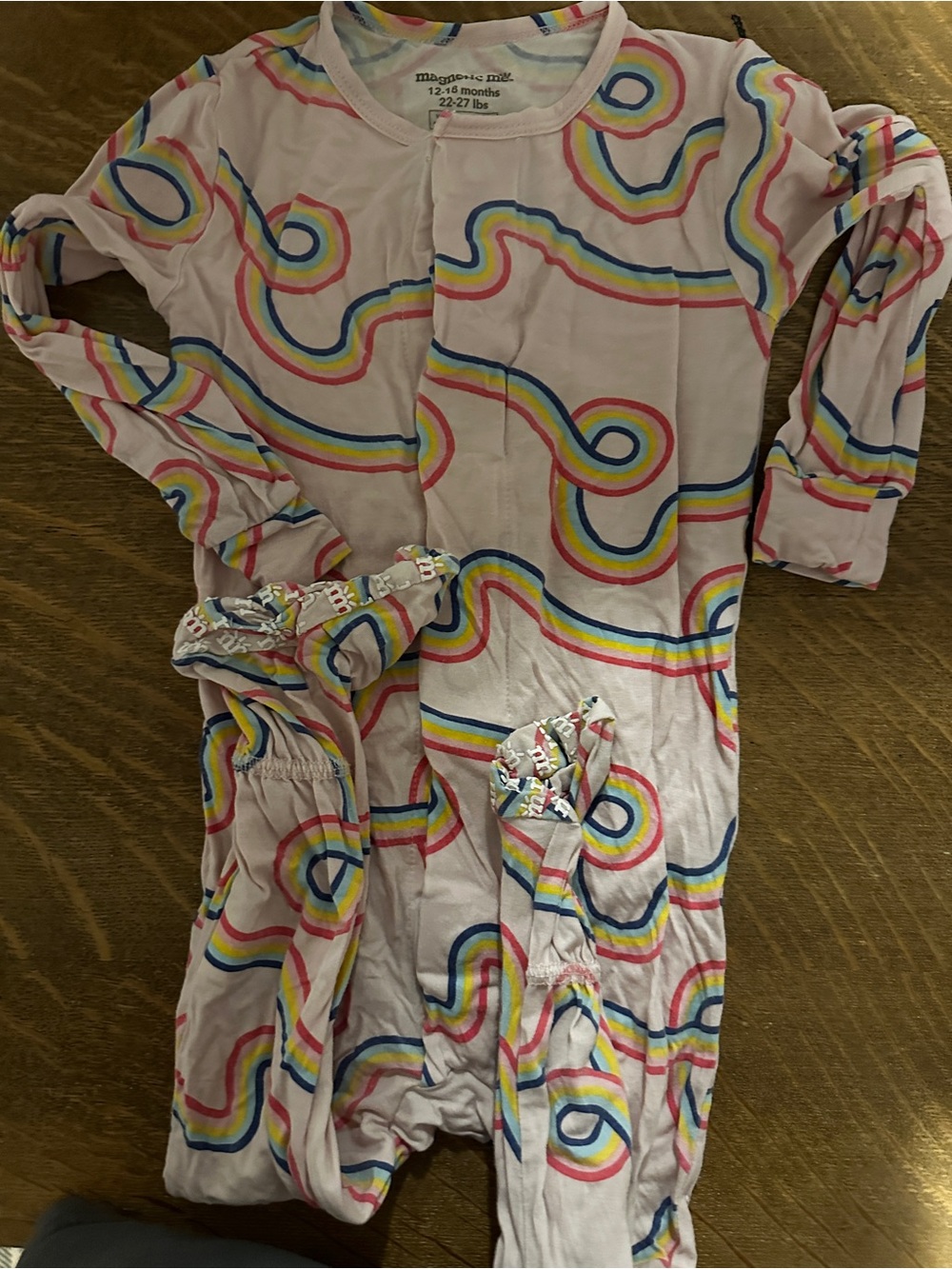 Magnetic Me Kids Pajama Footed Sleeper in Pink with Rainbow Swirl